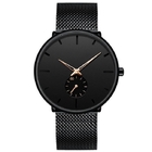 Mens 3atm Analogue Wrist Watch 40mm Quartz Black Minimalist Watch Stainless Steel