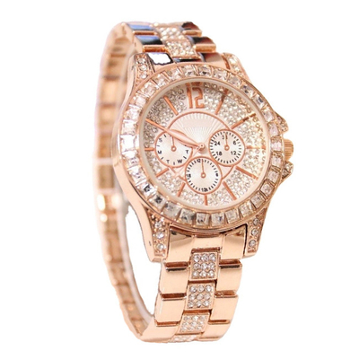 3BAR Alloy Quartz Watch 38mm Rose Gold Watches For Women Diamonds