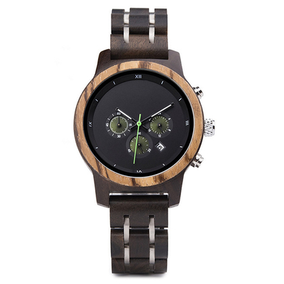 Chronograph 20mm Luxury Wood Watches SGS Wooden Skeleton Watch Date Function