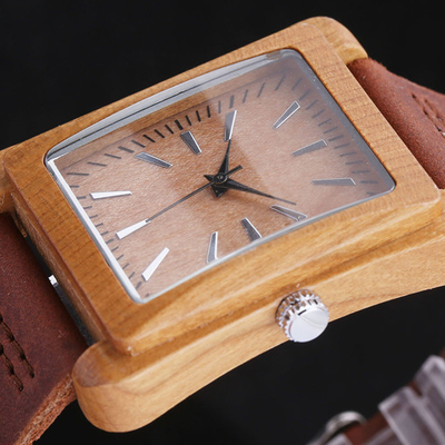 Water Resistant 22mm Wooden Wrist Watch 3ATM Square Face Wooden Watches