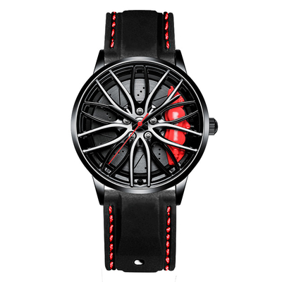 Car Wheel Hub Leather Strap Wrist Watch For Men 3ATM 22cm
